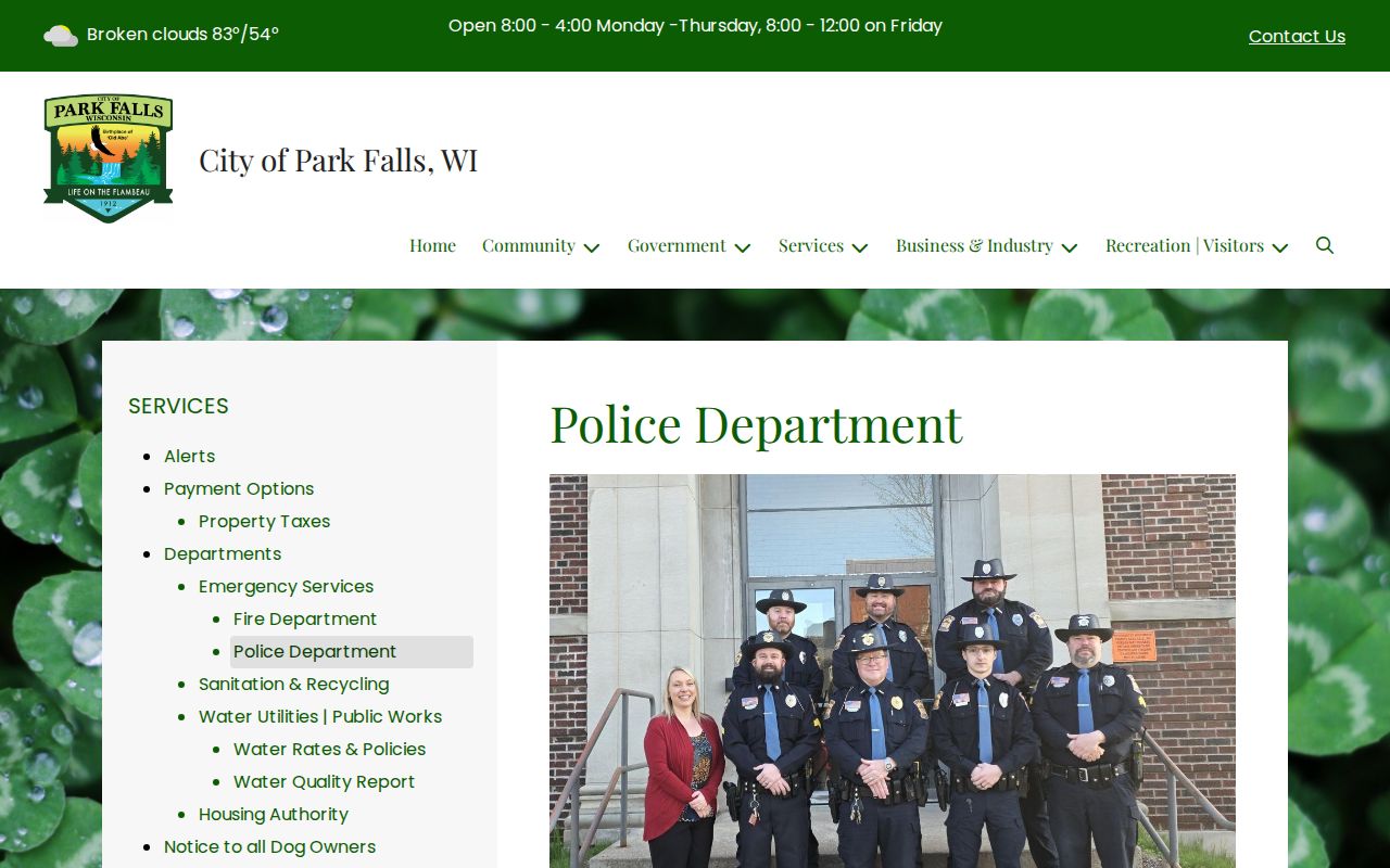 Park Falls criminal records contact at the Police Department