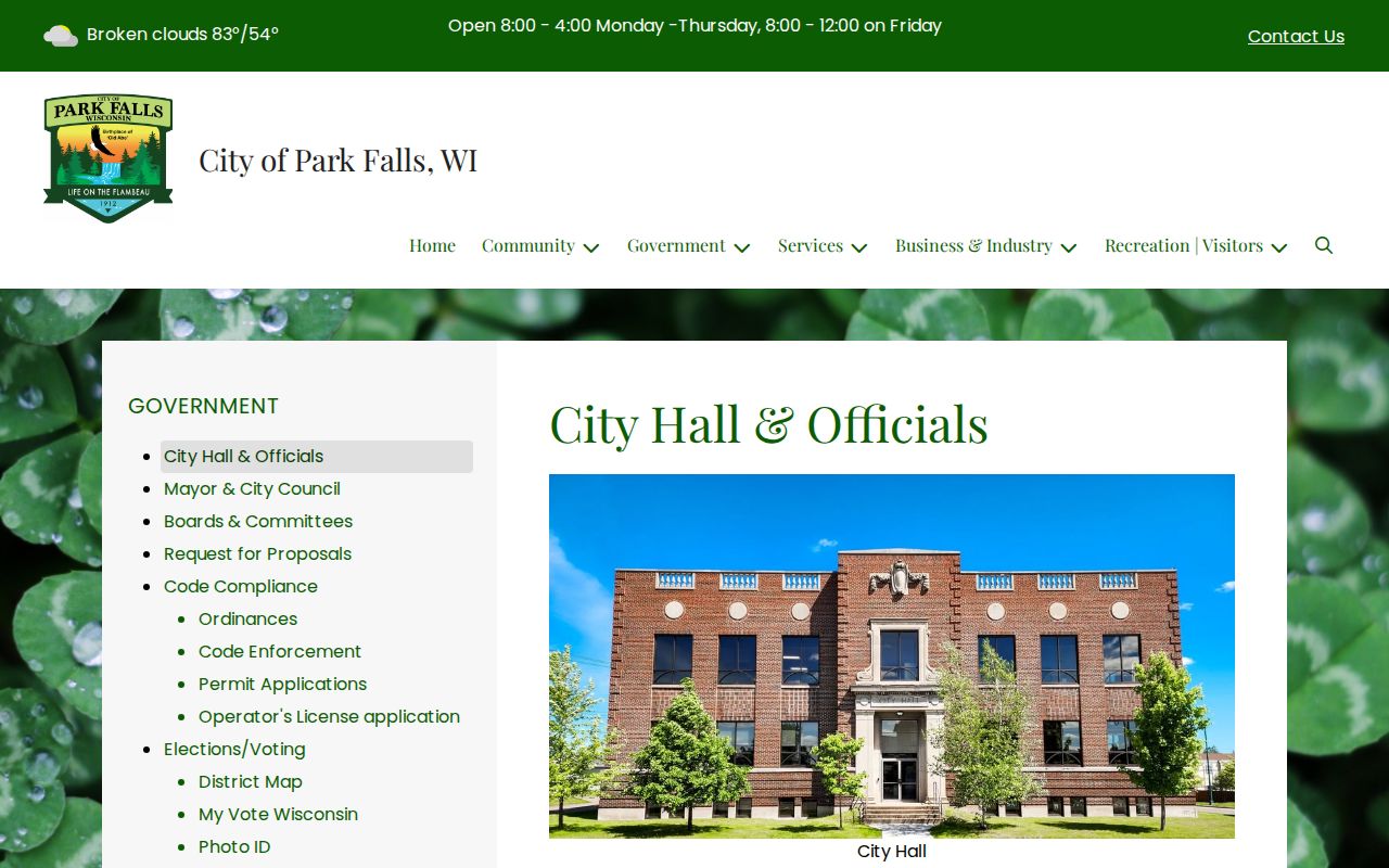 Park Falls City Hall criminal records routing information