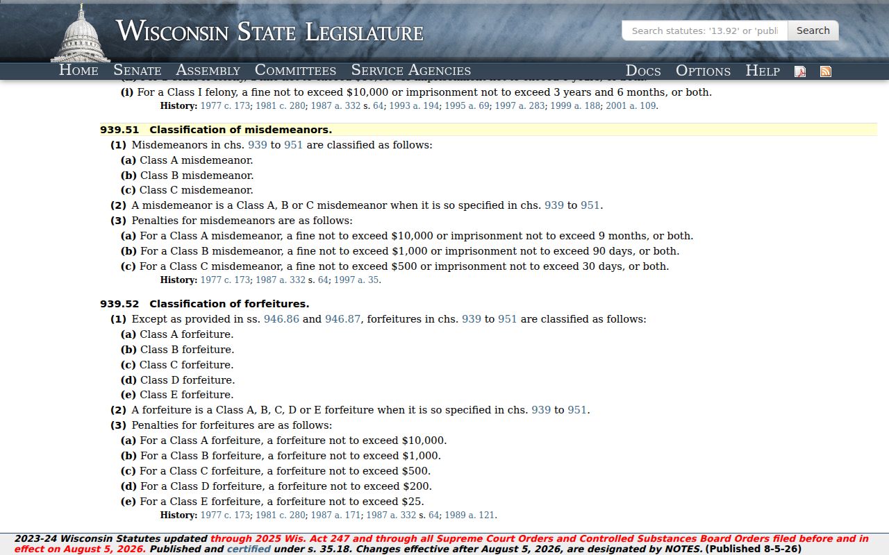 Wisconsin misdemeanor law affecting Park Falls criminal records