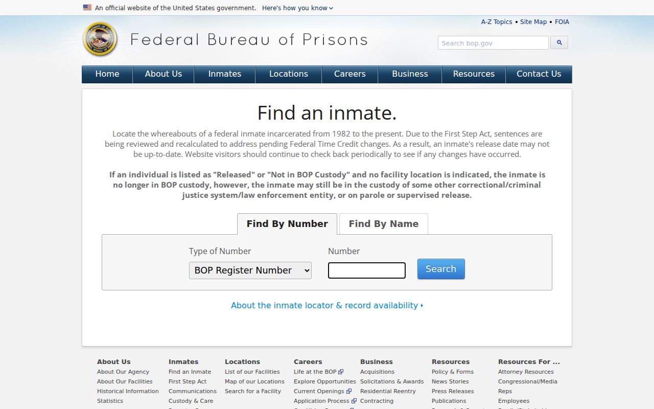 Phillips Price County federal criminal custody record in the BOP locator