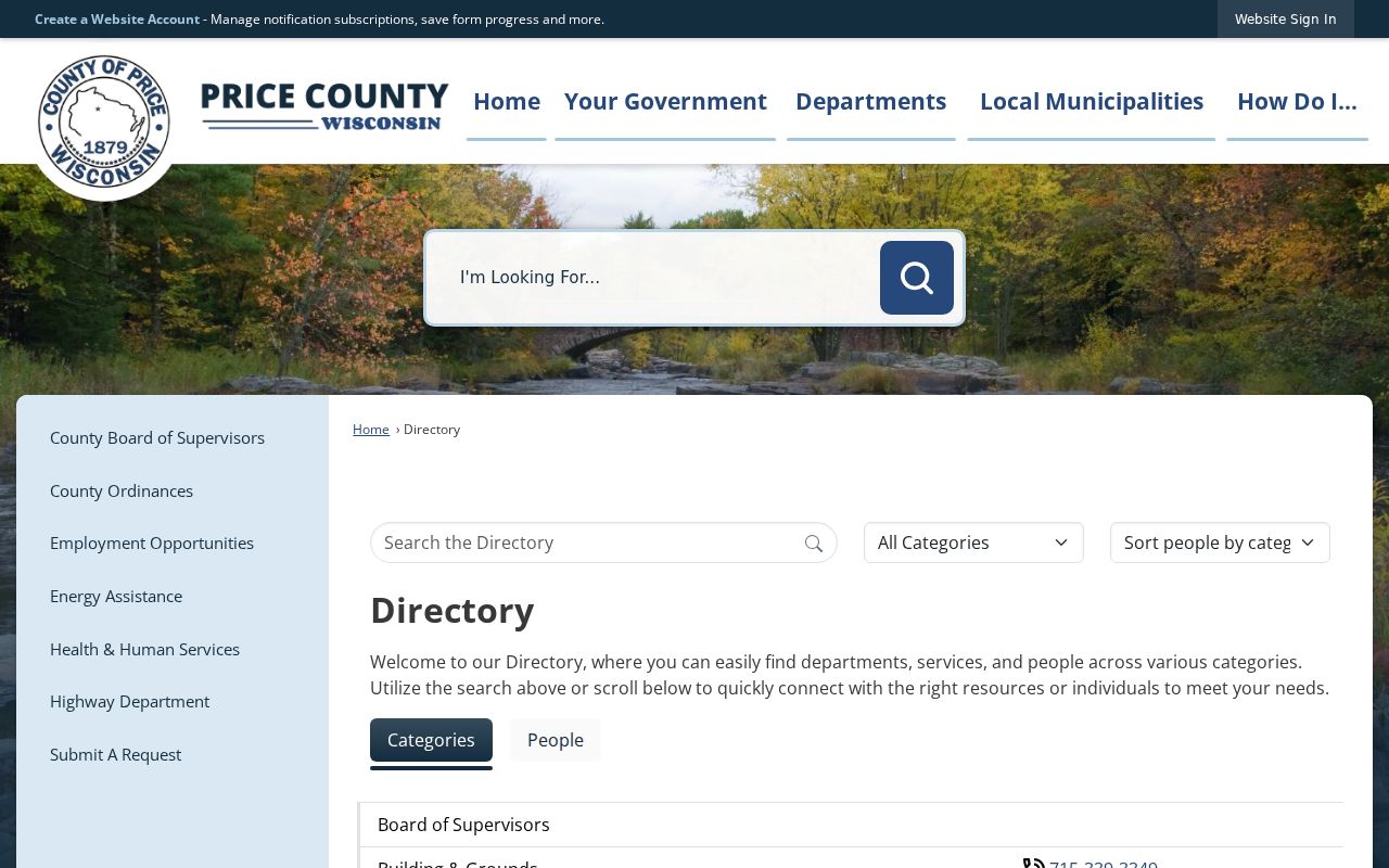 Phillips criminal record contacts in the Price County department directory