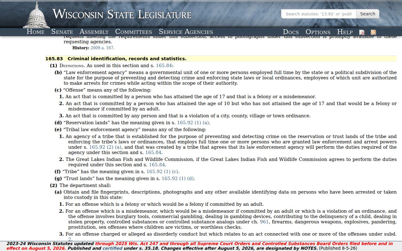 Prentice Price County criminal records and Wisconsin identification duties