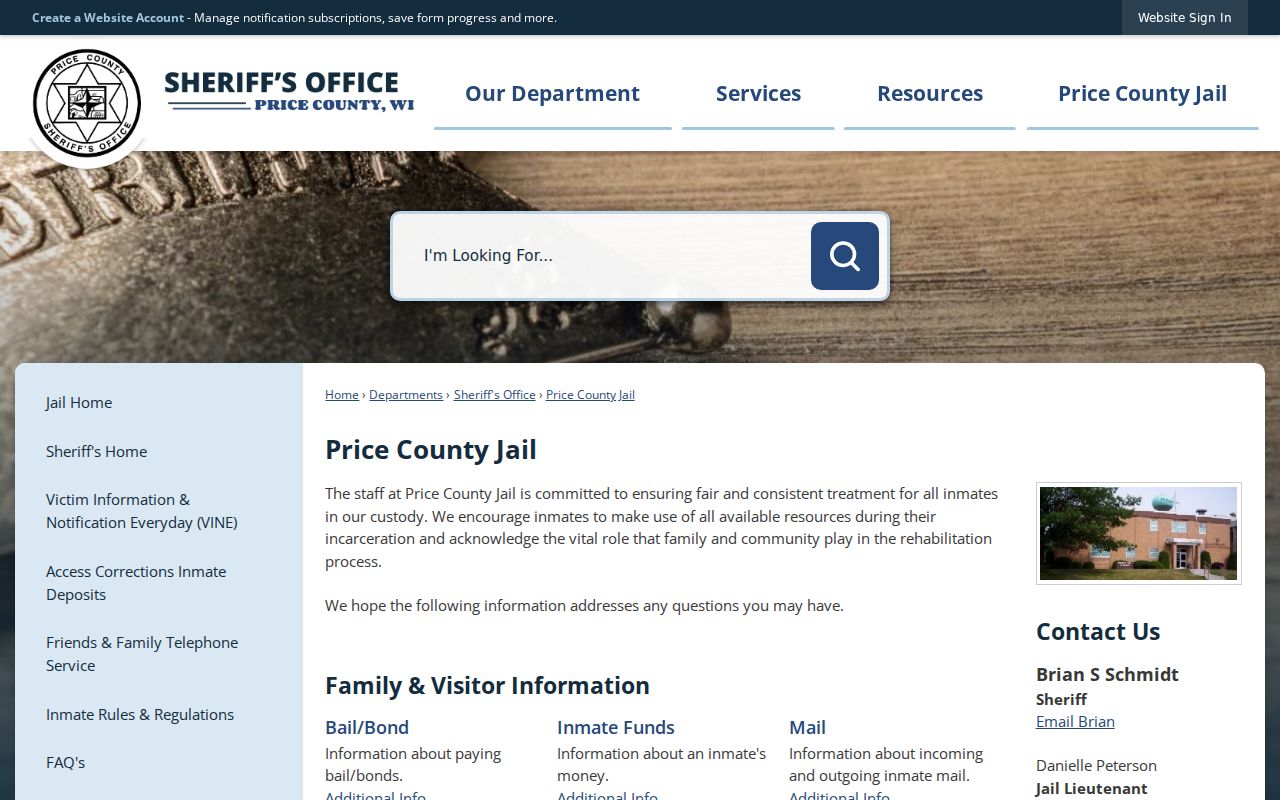 Price County Jail arrest booking and custody information
