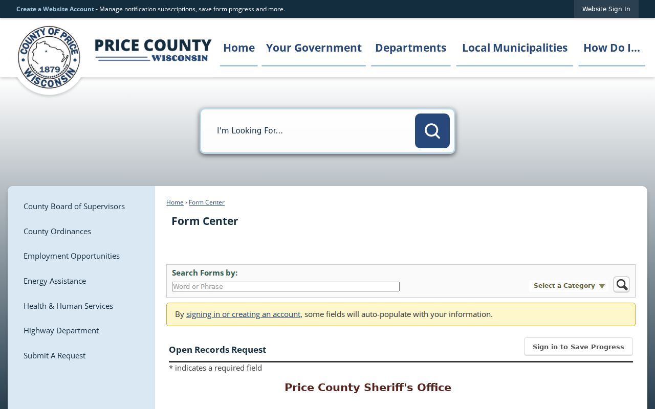 Price County arrest record open records request form
