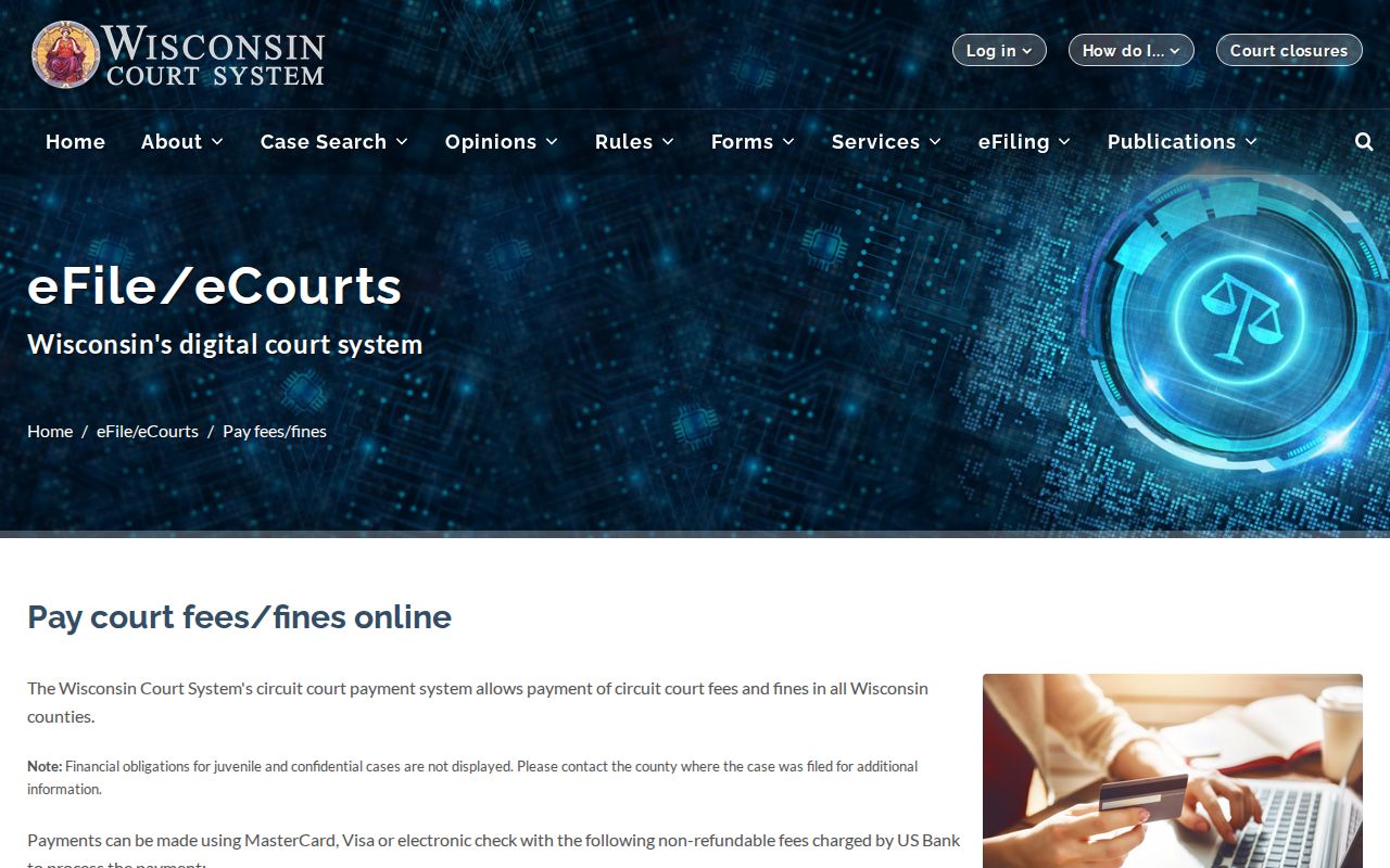 Price County court case lookup and Wisconsin online court payment page