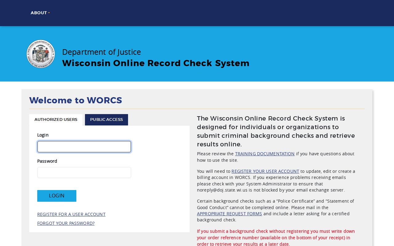 Price County criminal history request through Wisconsin WORCS