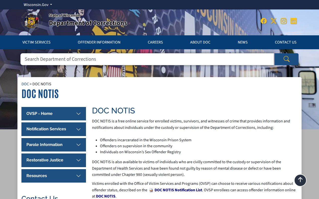Price County registry status and Wisconsin DOC NOTIS information